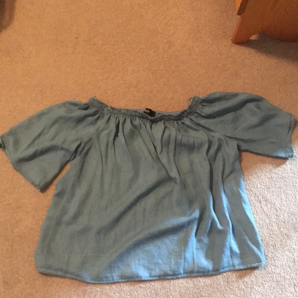 Denim off the shoulder blouse